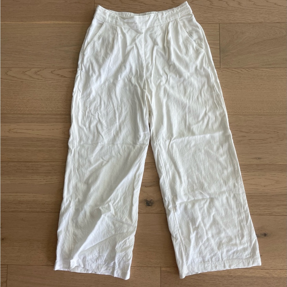 Abercrombie & Fitch White Wide Leg Linen Blend Pants